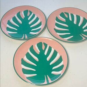 Sun Squad Set of 3 Floral Monstera Pink and Green Melamine Dinner Plates